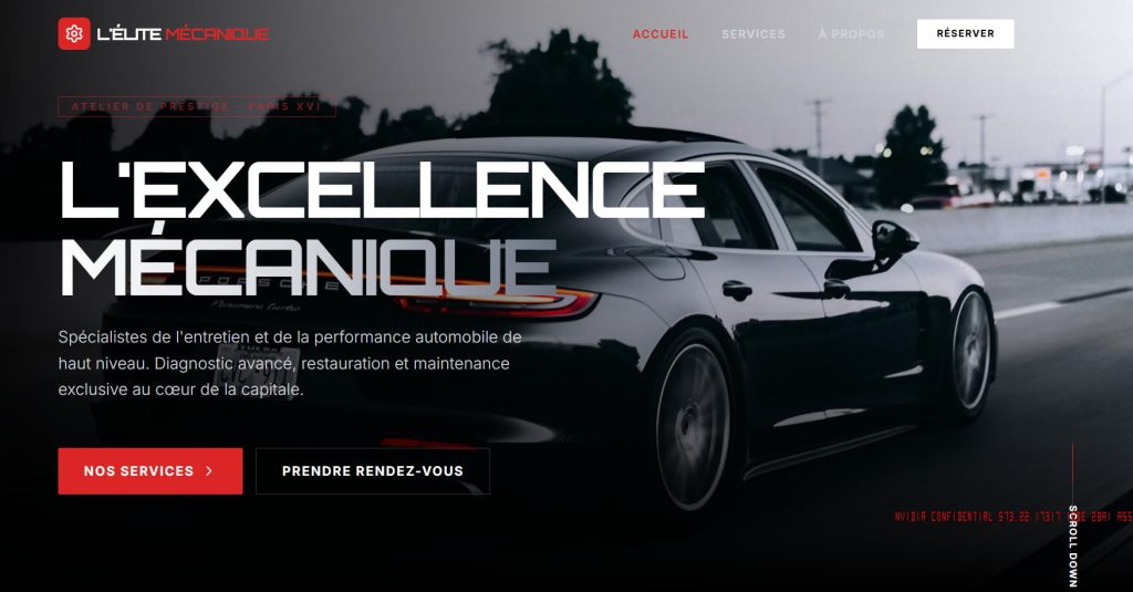 photo d'un site internet d'un garage de mécanique