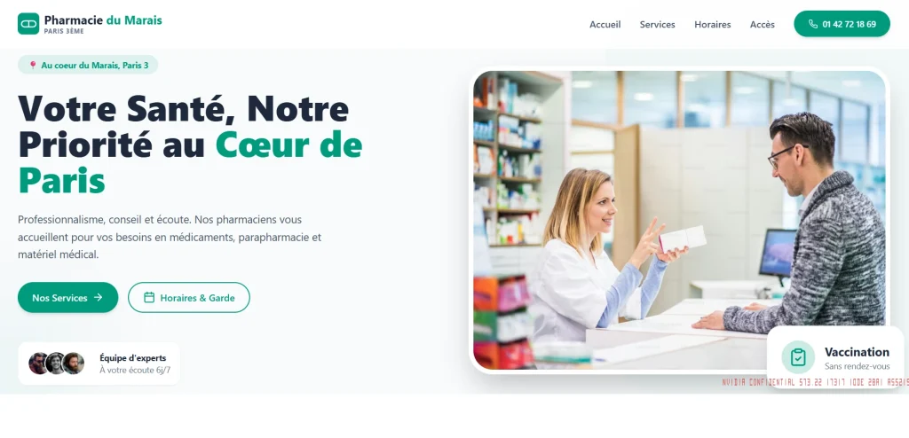 capture d'écran d'un site web d'une pharmacie